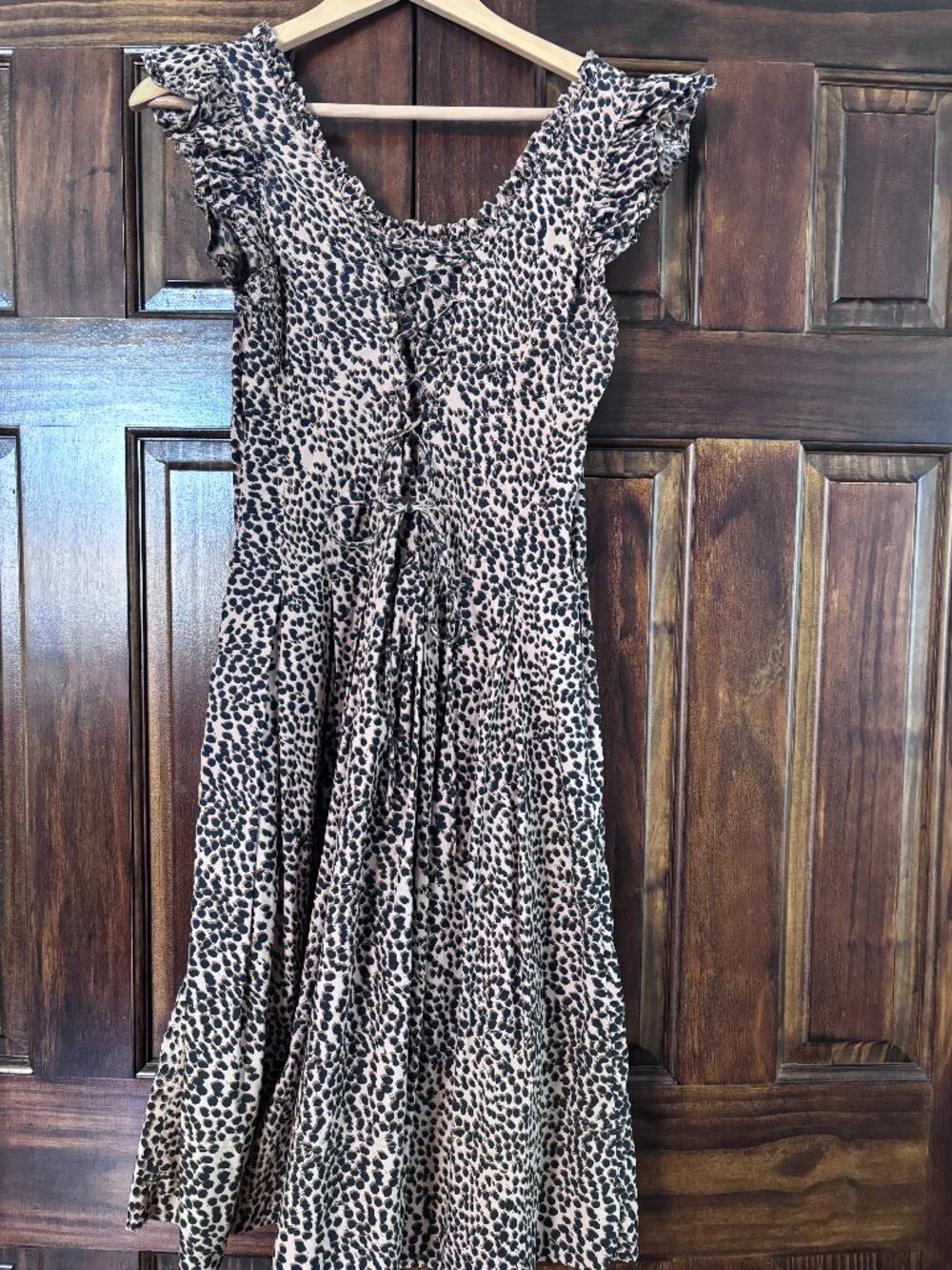 Ulla Johnson Leopard Print Ruffle Lace-Up Midi Dress